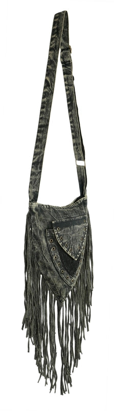 Gray Stonewashed Fringe Bag