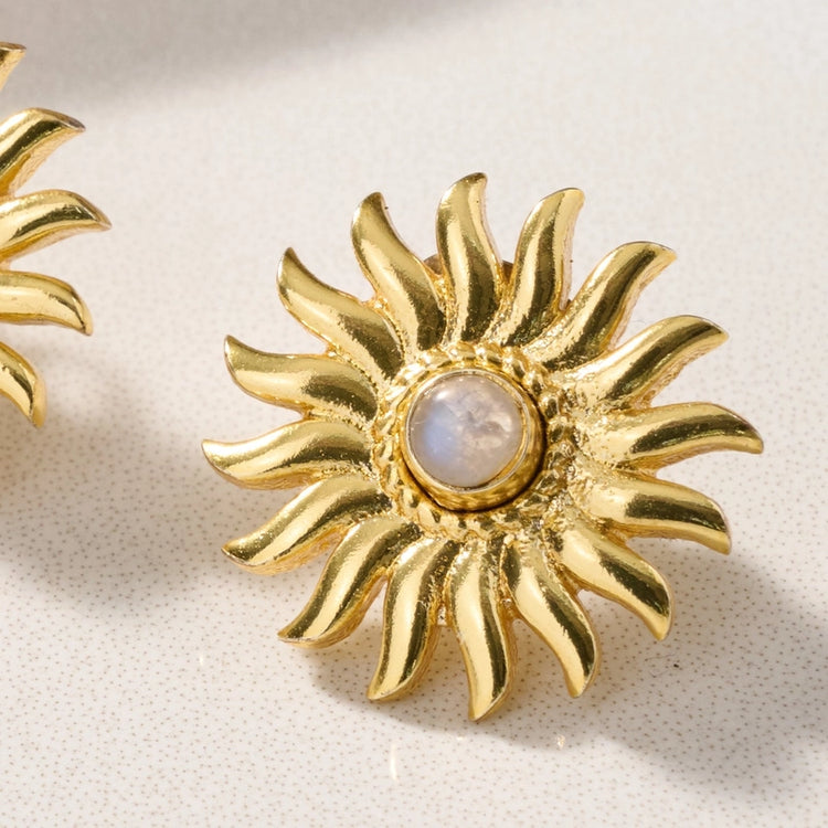 Sunburst Moonstone Post Earrings