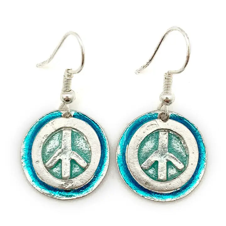 Pewter Peace Sign Circle Earring