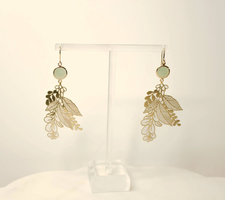 Pale Green Floral Branch Earrings