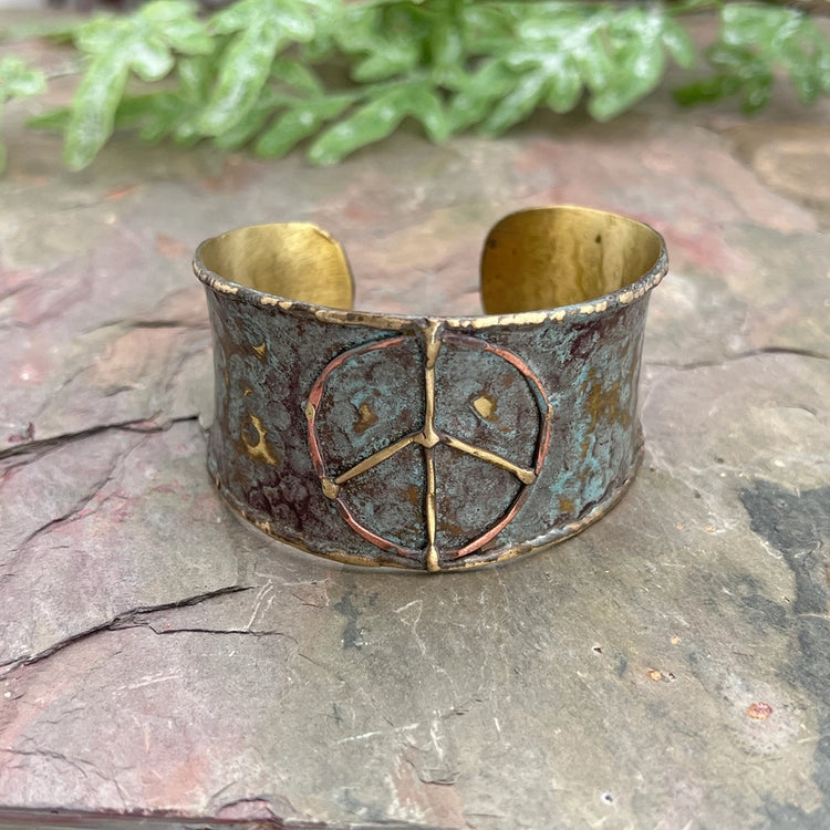 Rustic Blue Peace Sign Cuff