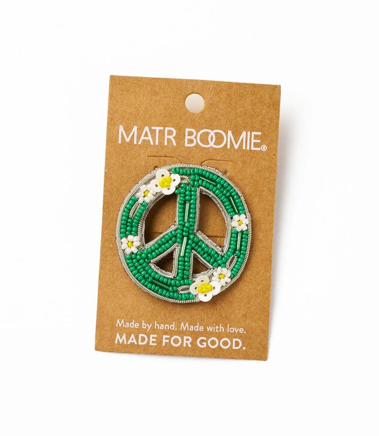 Bala Mani Beaded Peace Sign Brooch