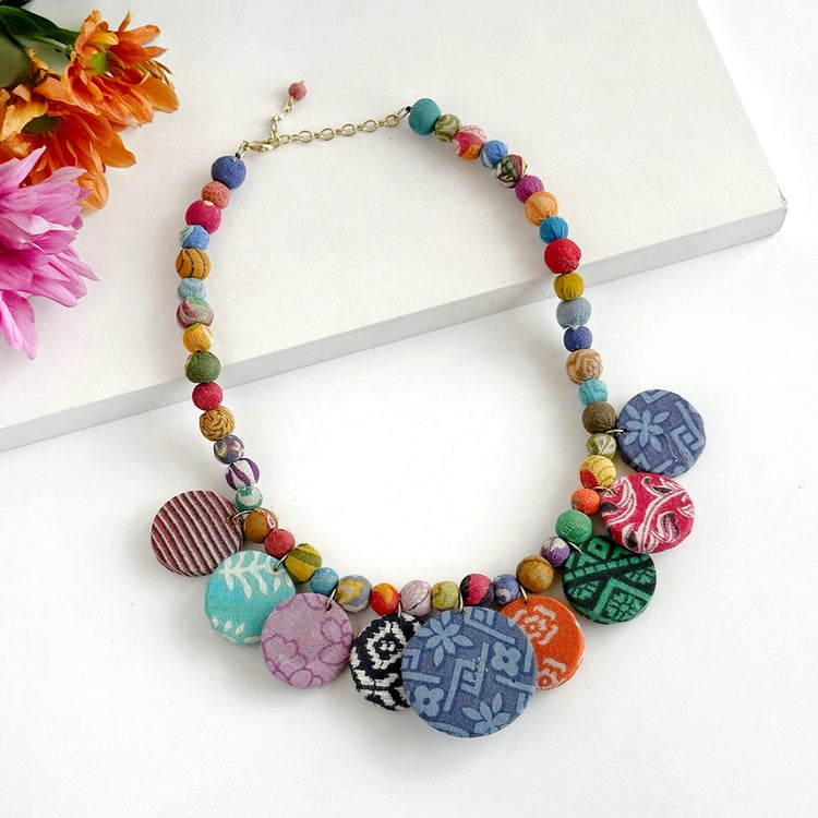 Kantha Fluid Disc Necklace