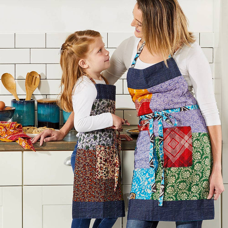 Little Cook's Upcycled Sari & Denim Apron