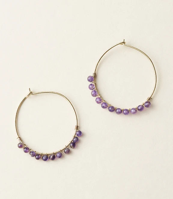 Jambumani Amethyst Beaded Gold Hoop Earring