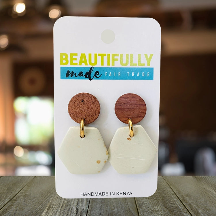 Octagon Soapstone and Wood Earrings