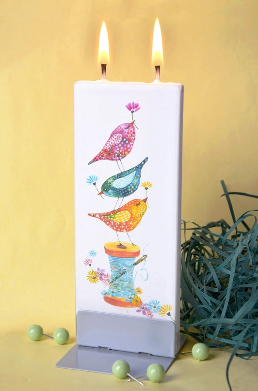 Birds on a Sewing Spool Flat Handmade Candle