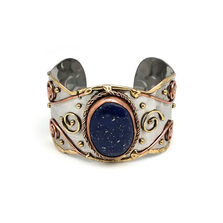 Mixed Metal Lapis Lazuli Stone Bracelet