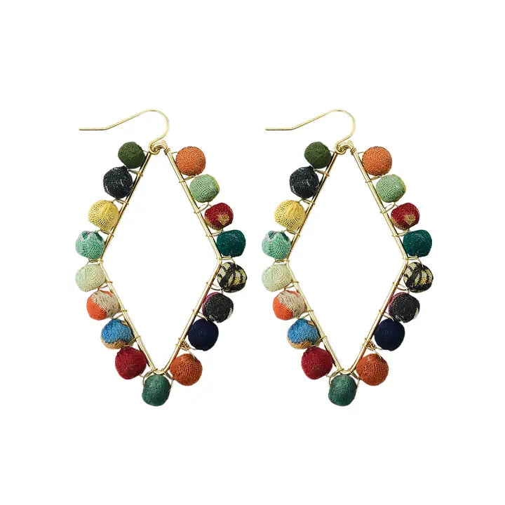 Dotted Diamond Kantha Framed Earrings