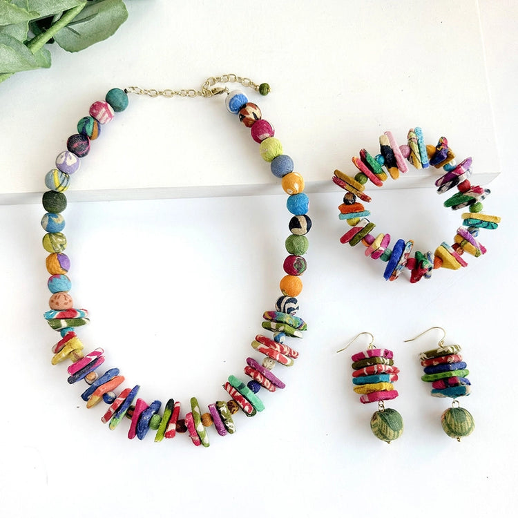Kantha Paired Triangle Necklace
