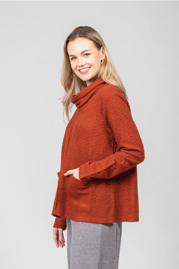 Textured Cowl Neck Pocket Top