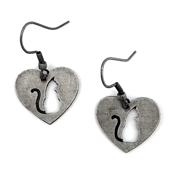 Cat Silhouette Heart Earrings