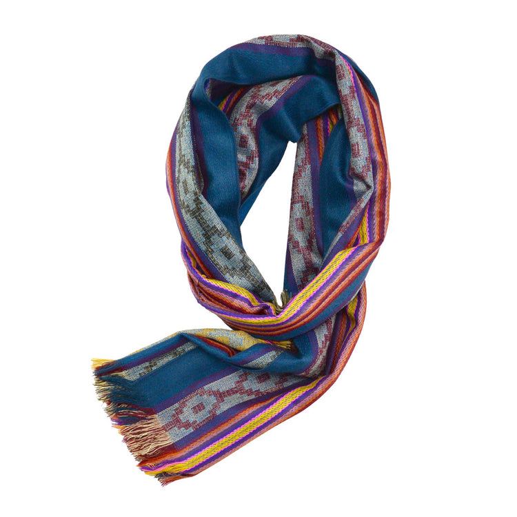 Colorful patterned scarf on a white background