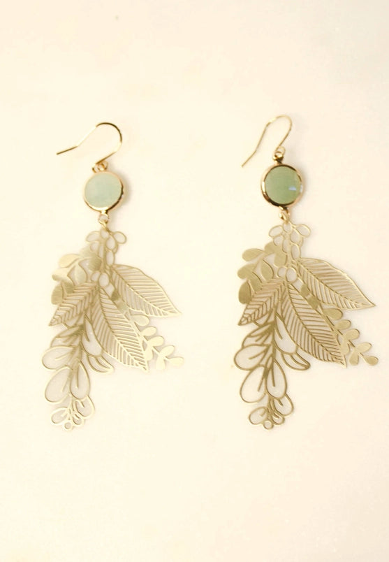 Pale Green Floral Branch Earrings