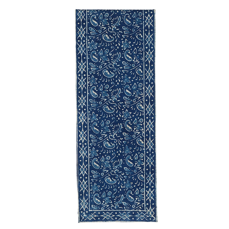 Indigo Paisley Block Print Cotton Table Runner