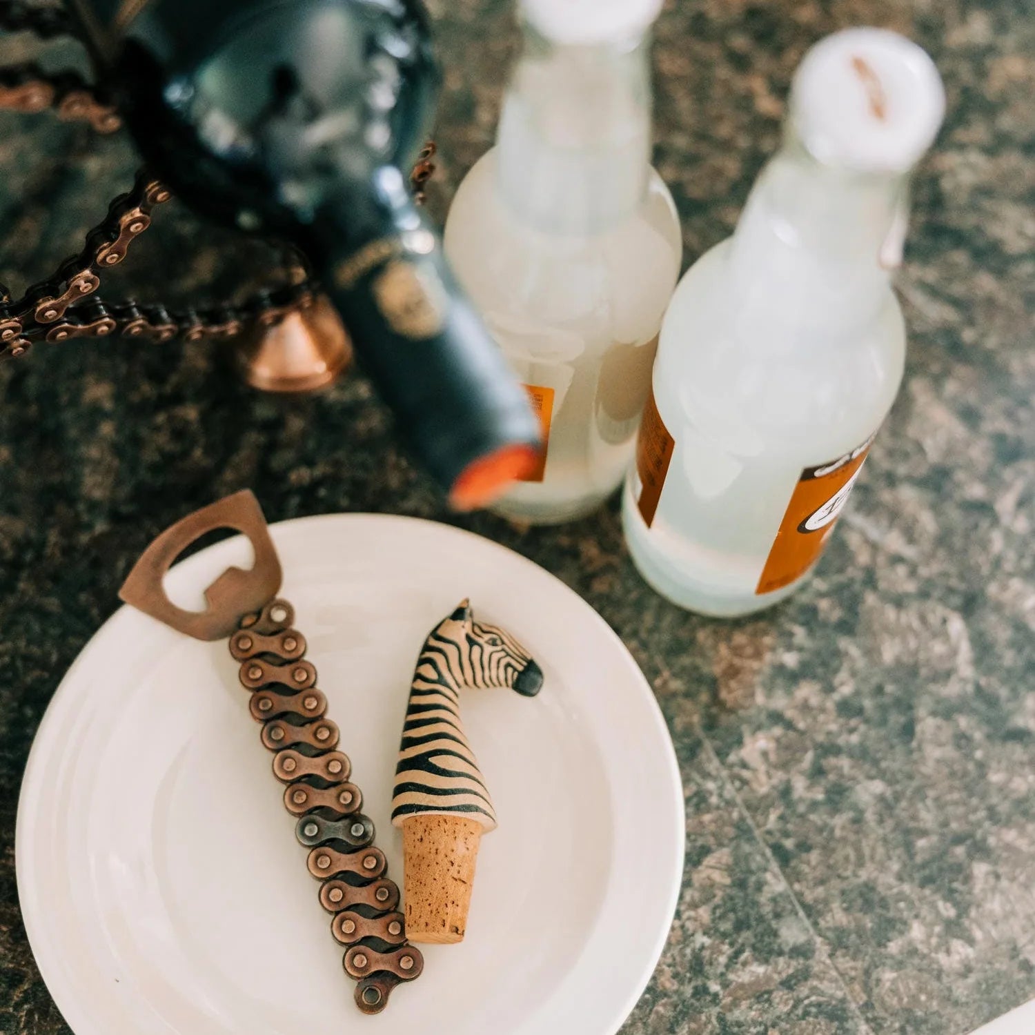 Bicycle chain top bottle opener