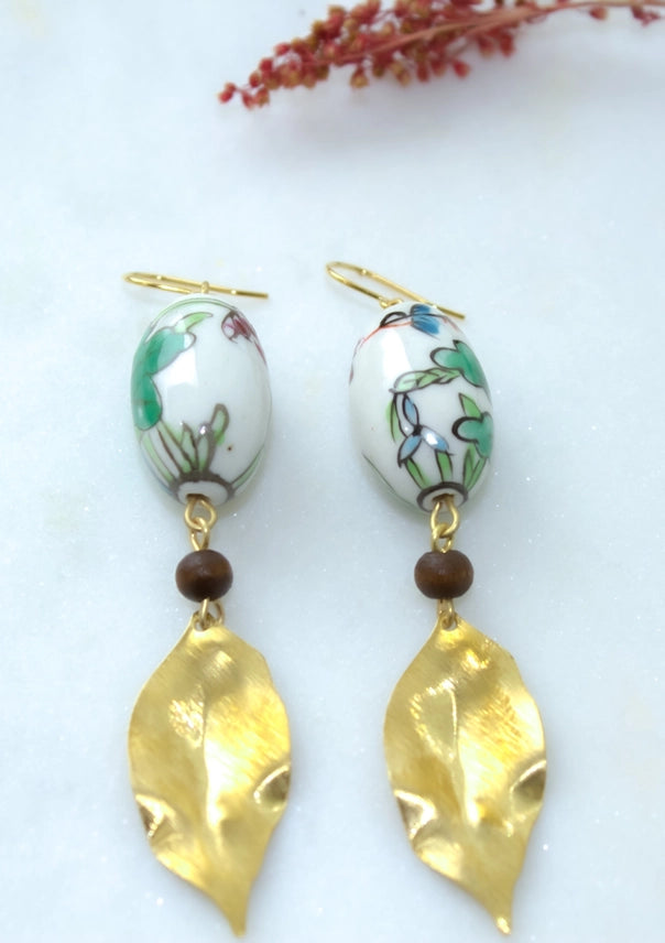 Porcelain Painted Floral Bead Earrings