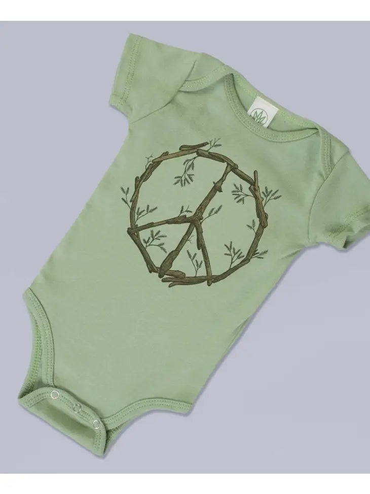 Driftwood Peace Sign Organic Baby Bodysuit