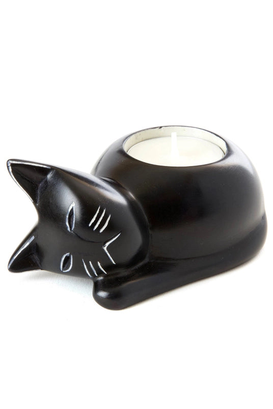 Soapstone Cozy Cat Tea Light Holder