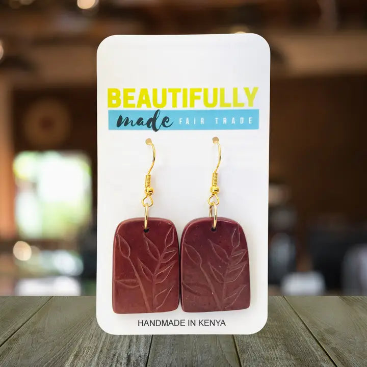 Etched Leaf Soapstone Earrings