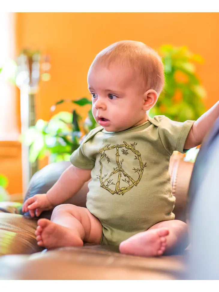 Driftwood Peace Sign Organic Baby Bodysuit