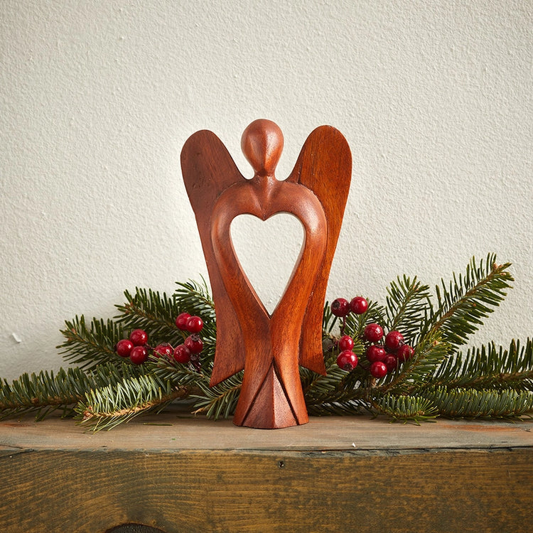 Acacia Carved Heart Angel