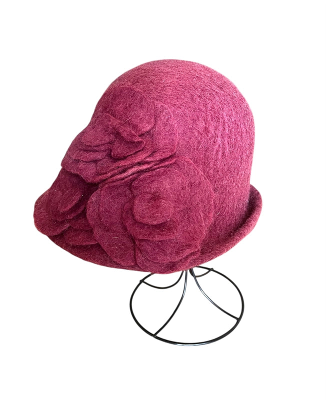 Burgundy Felted Flower Hat