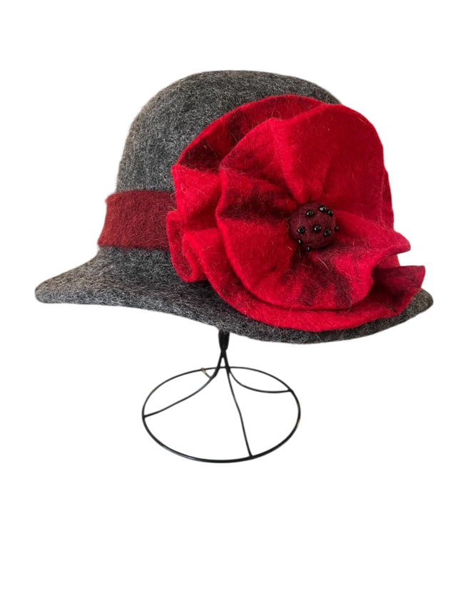 Felt Gray Hat with Red Accents