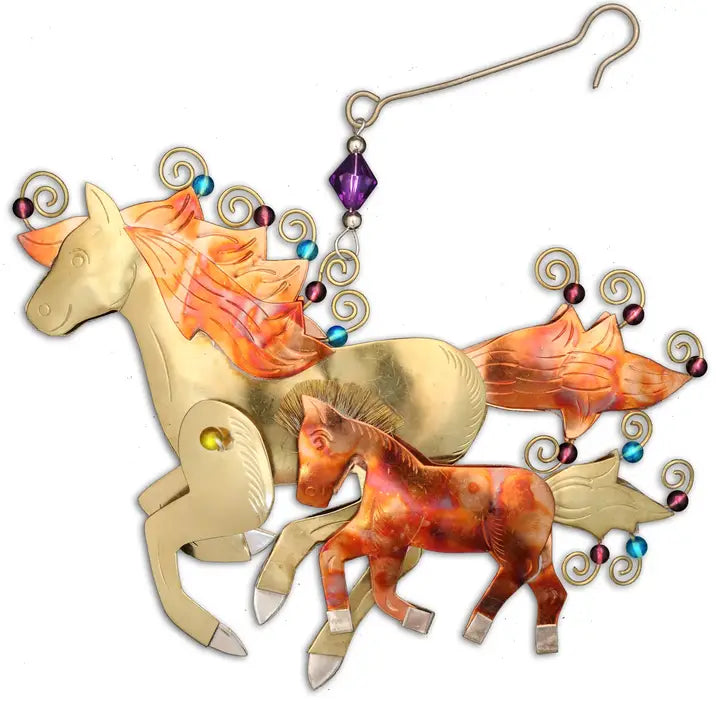 Horse and Foal Recycled Metal Ornament