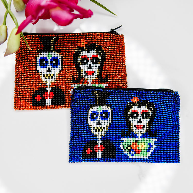 Day of the Dead Beaded Coin Bag