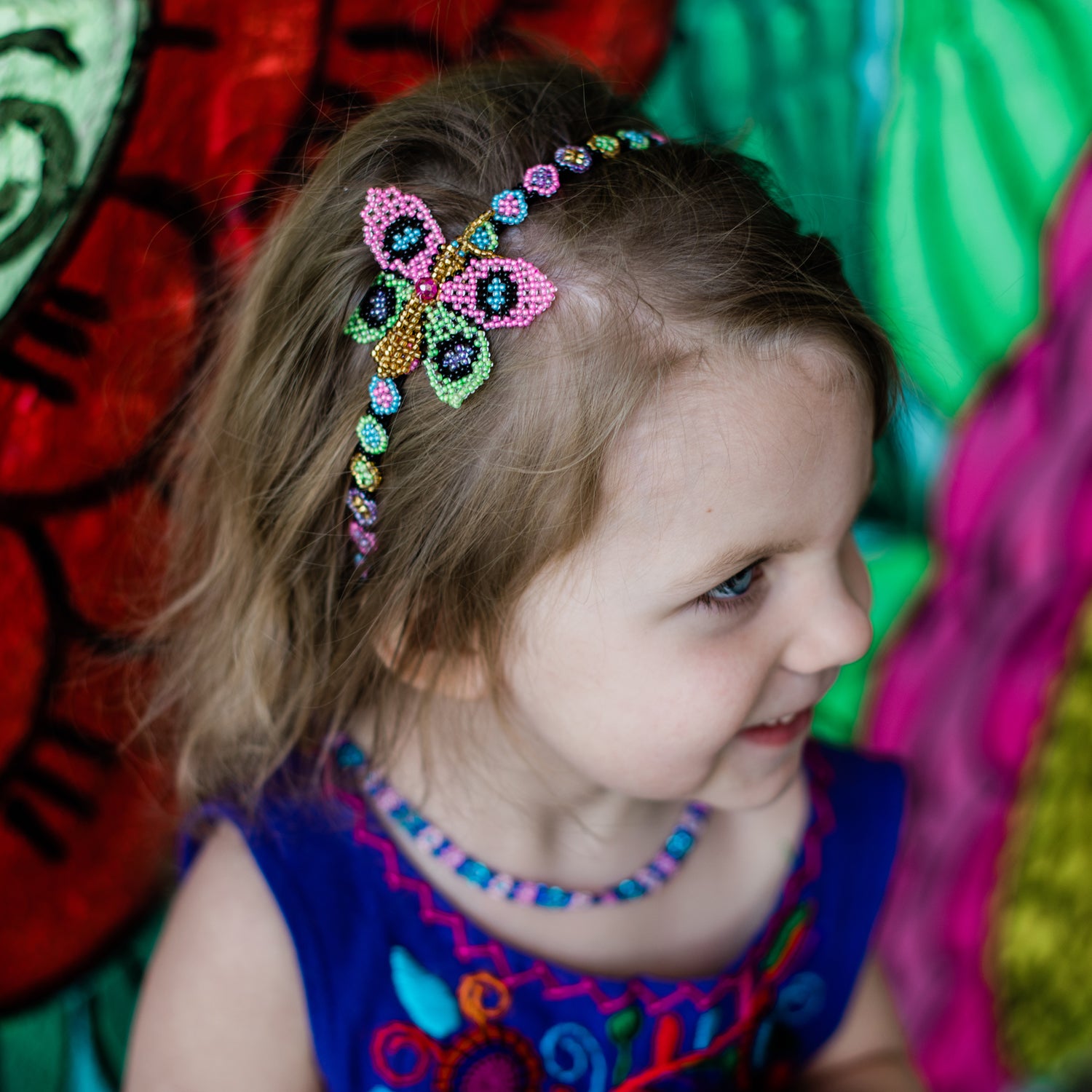 Handmade Beaded Butterfly Headband- Green & Teal Accents Butterfly Headband Mint Green Hairband Hair Accessory | Oana  main image 3
