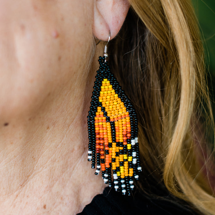Beaded Butterfly Wing Fringe Earrings