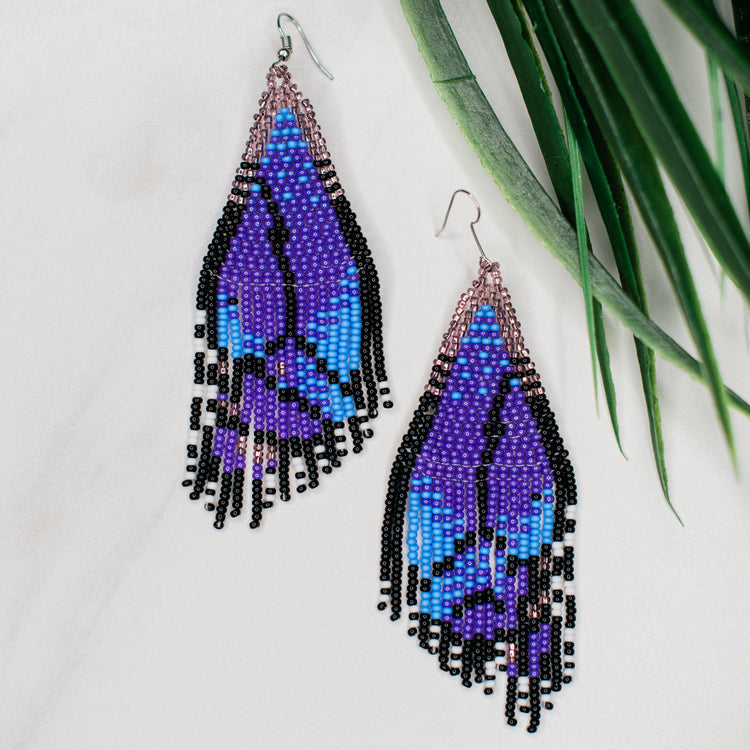 Beaded Butterfly Wing Fringe Earrings