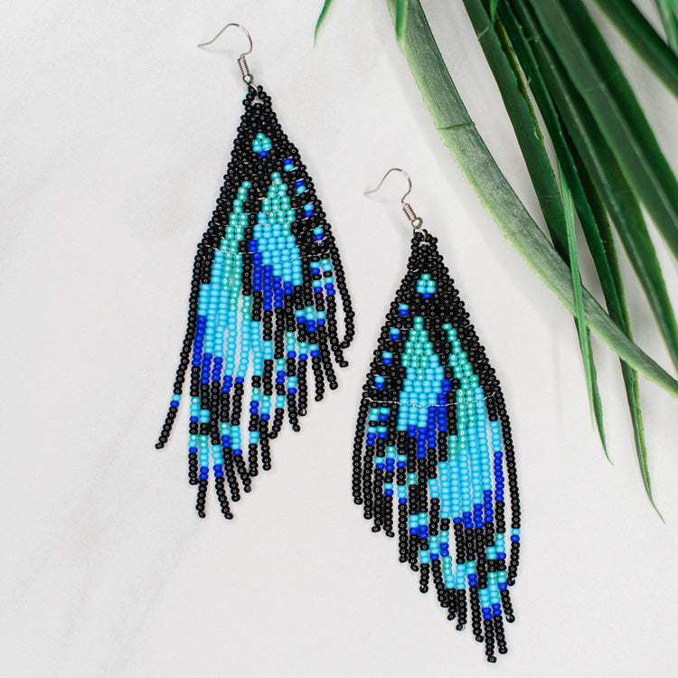 Beaded Butterfly Wing Fringe Earrings