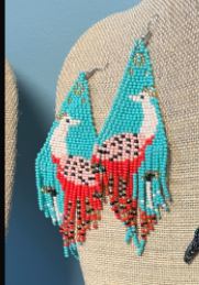 Beaded Fringe Peacock Earrings