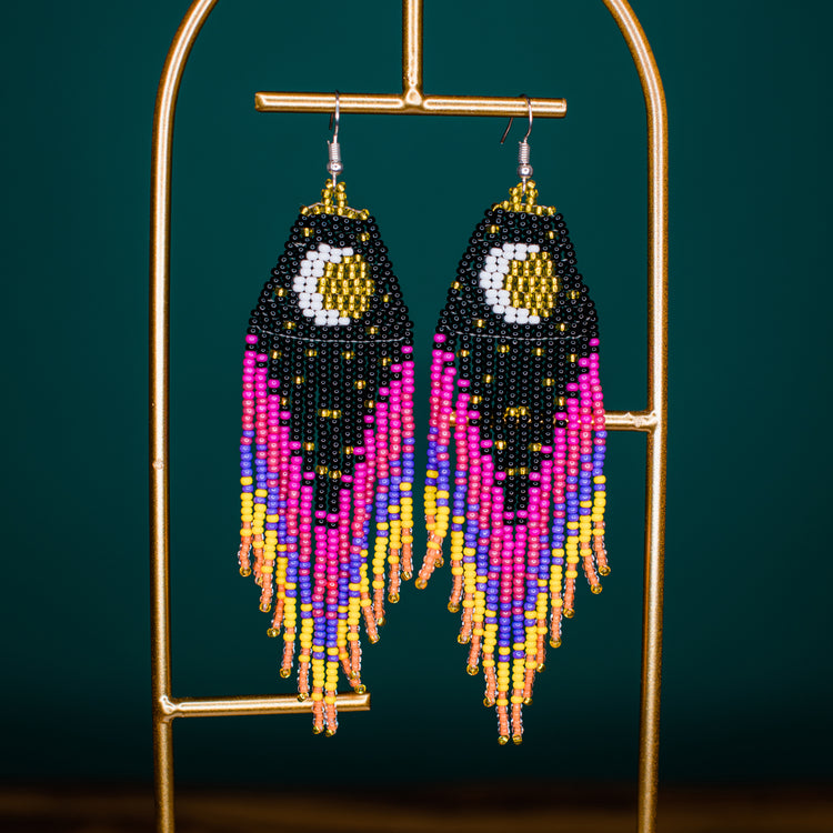 Crescent Moon Fringe Earrings