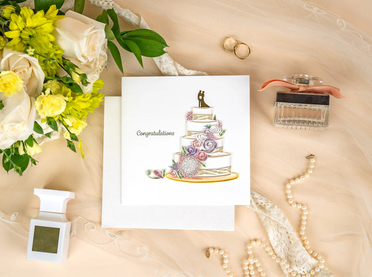 Floral Wedding Cake Quilling Card