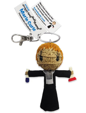 String doll keychain of Marie Curie