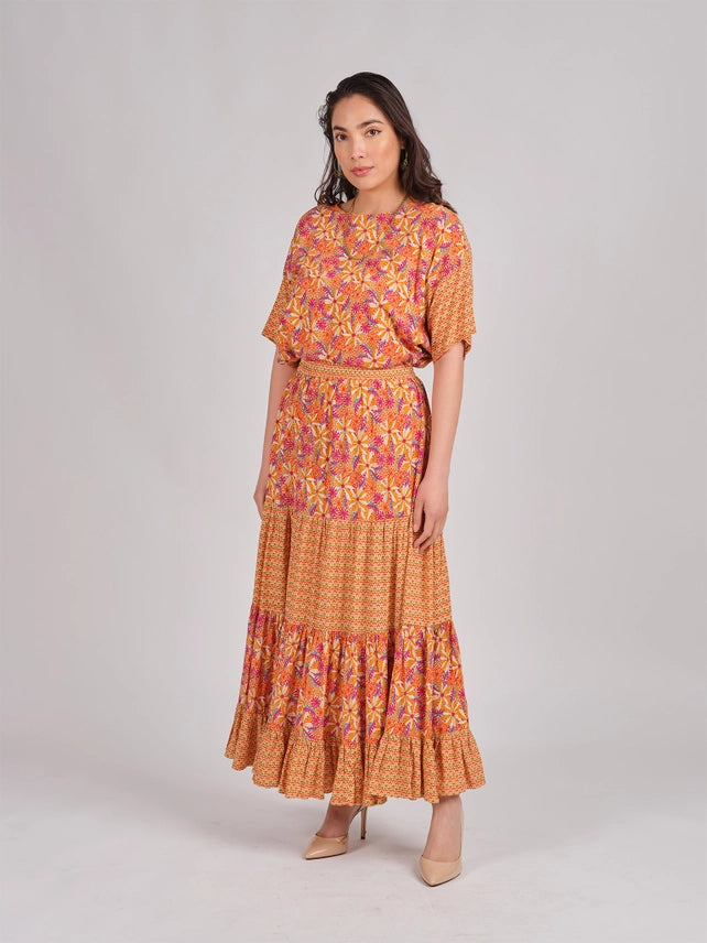 Peach Daisy Print Skirt