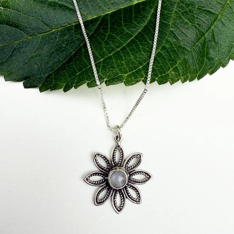 Moonstone Flower Silver Necklace