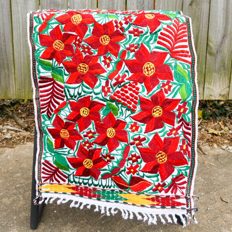 Medium Embroidered Poinsettia Table Runner