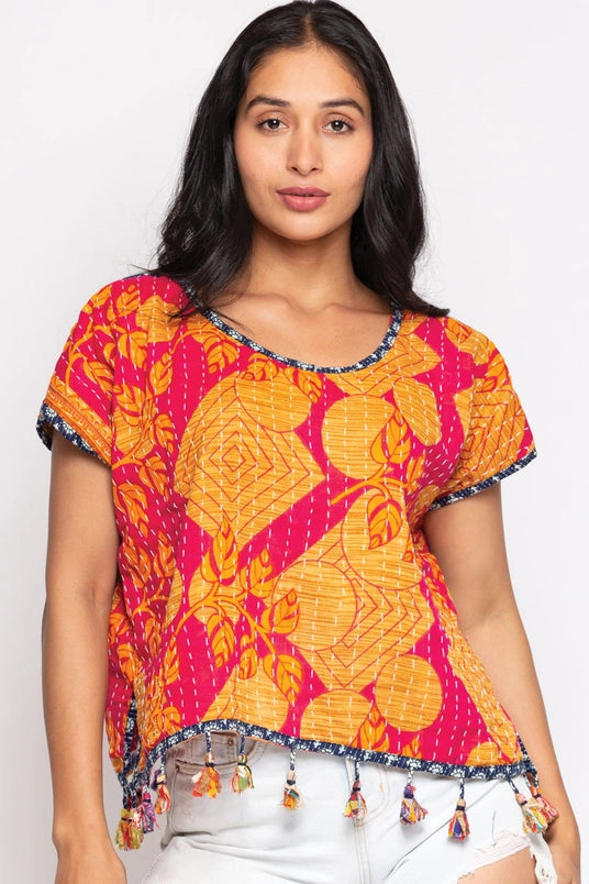 Reversible Cotton Kantha Crop Top