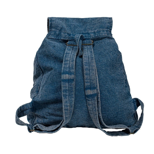 Denim Washed Tree of Life Fringe Backpack