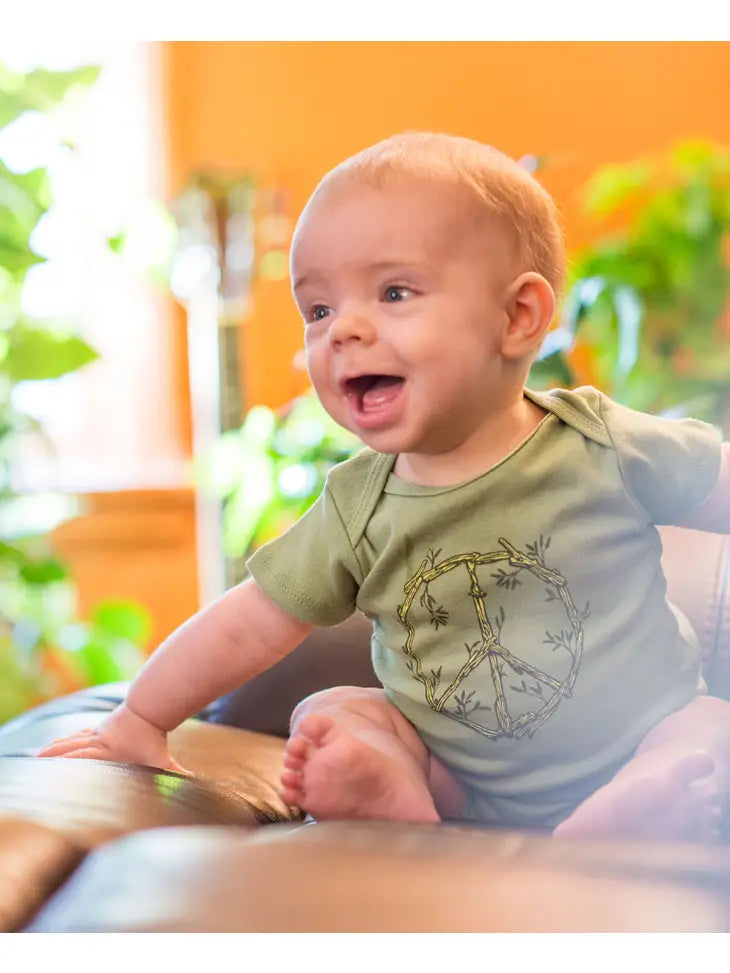 Driftwood Peace Sign Organic Baby Bodysuit