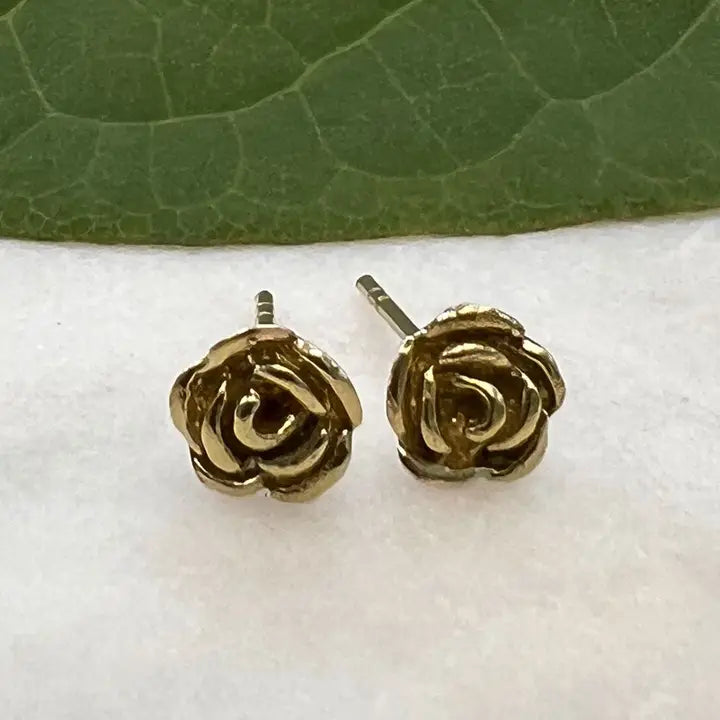 Brass Rose Stud Earrings