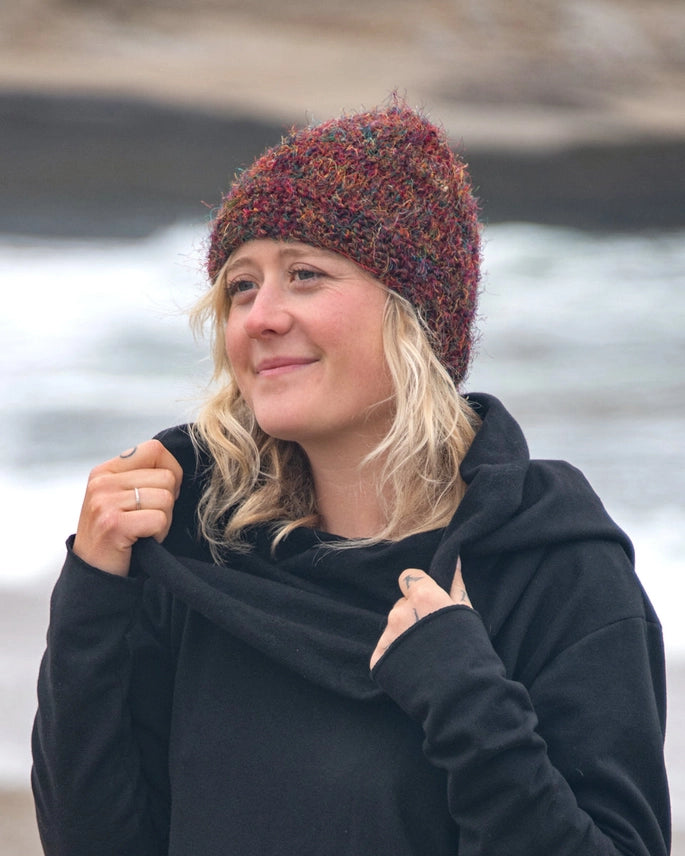 Multicolor Upcycled Silk Beanie