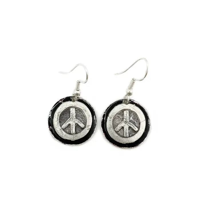 Pewter Peace Sign Circle Earring