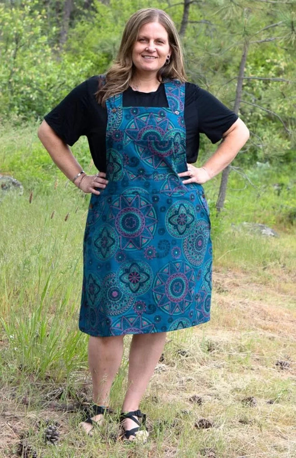 Screenprinted Cotton Overall Dress XL / Mustard At Lucia's World Emporium Screenprinted Cotton Overall Dress XL / Mustard At Lucia's World Emporium