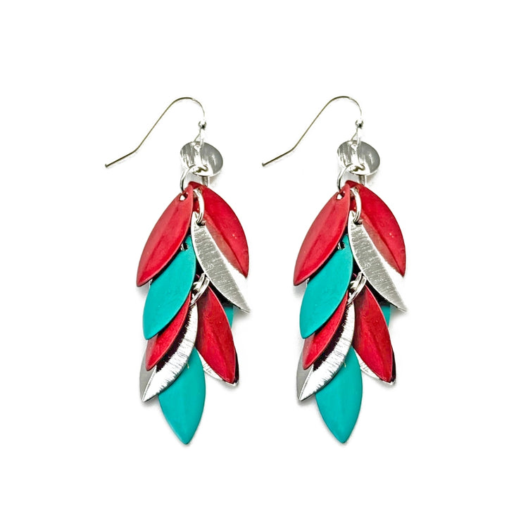 Fuchsia & Teal Patina Leaf Dangle Earrings