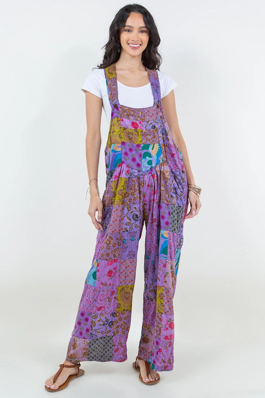 Printed Cotton Patchwork Overalls